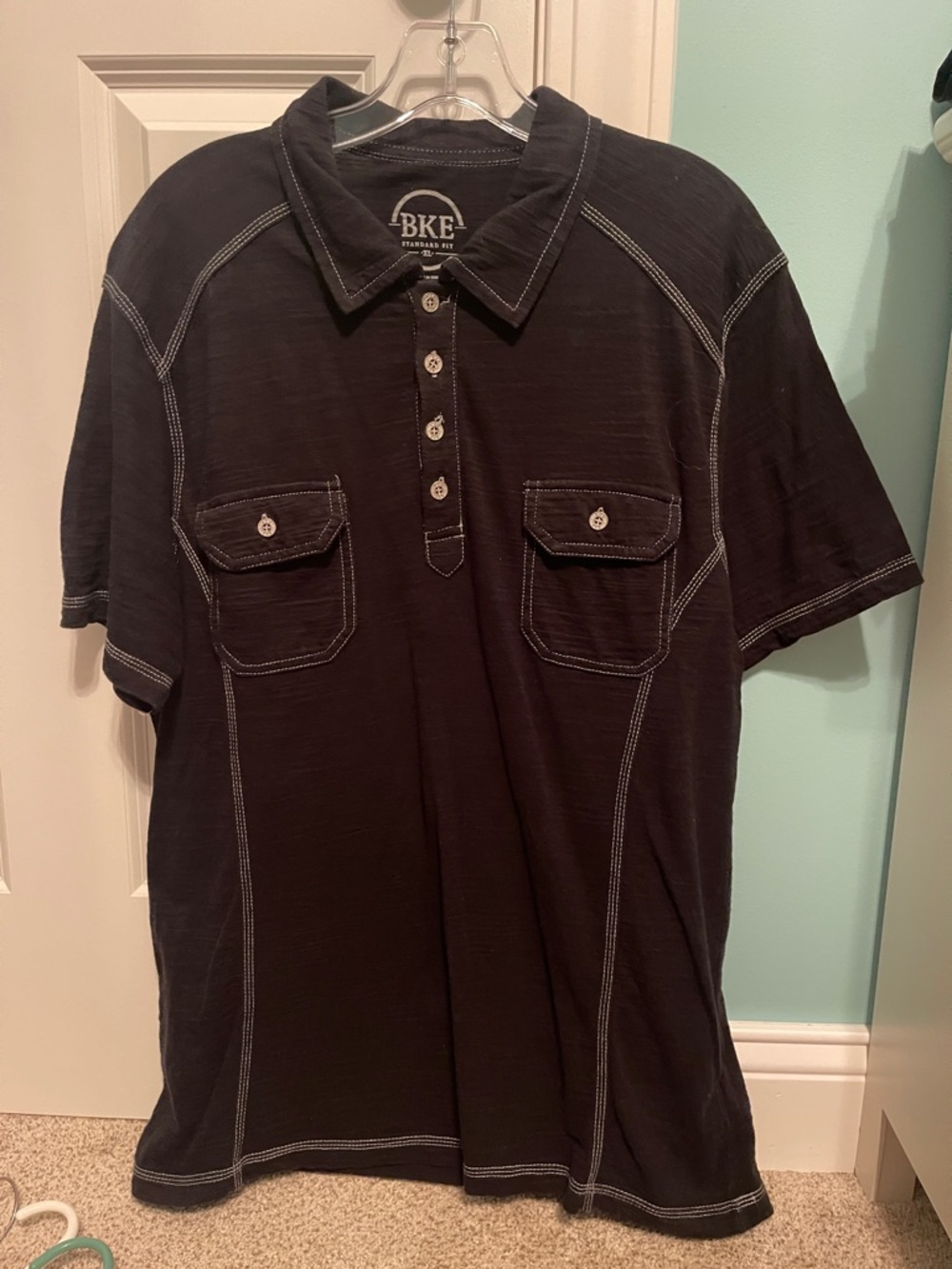 BKE Black Short-Sleeve Polo with Contrast Stitching